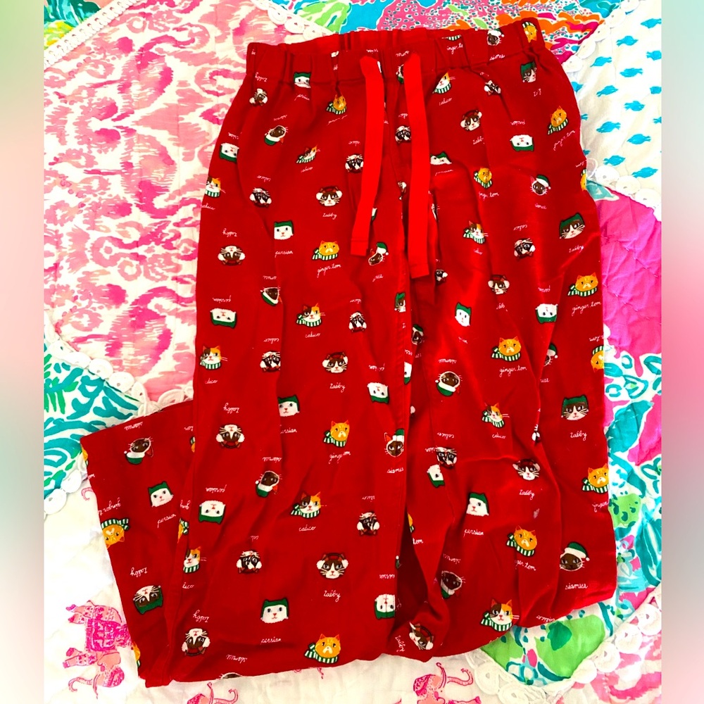 Land’s End Red Christmas Cat Pajama Bottoms